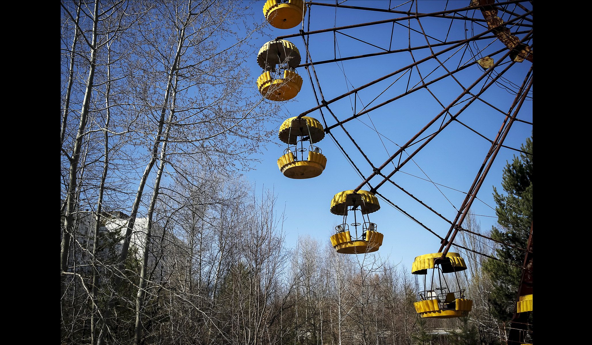 A ferris wheel in the abandoned city of Pripyat near the Chernobyl nuclear power plant in Ukraine, March 28, 2016.