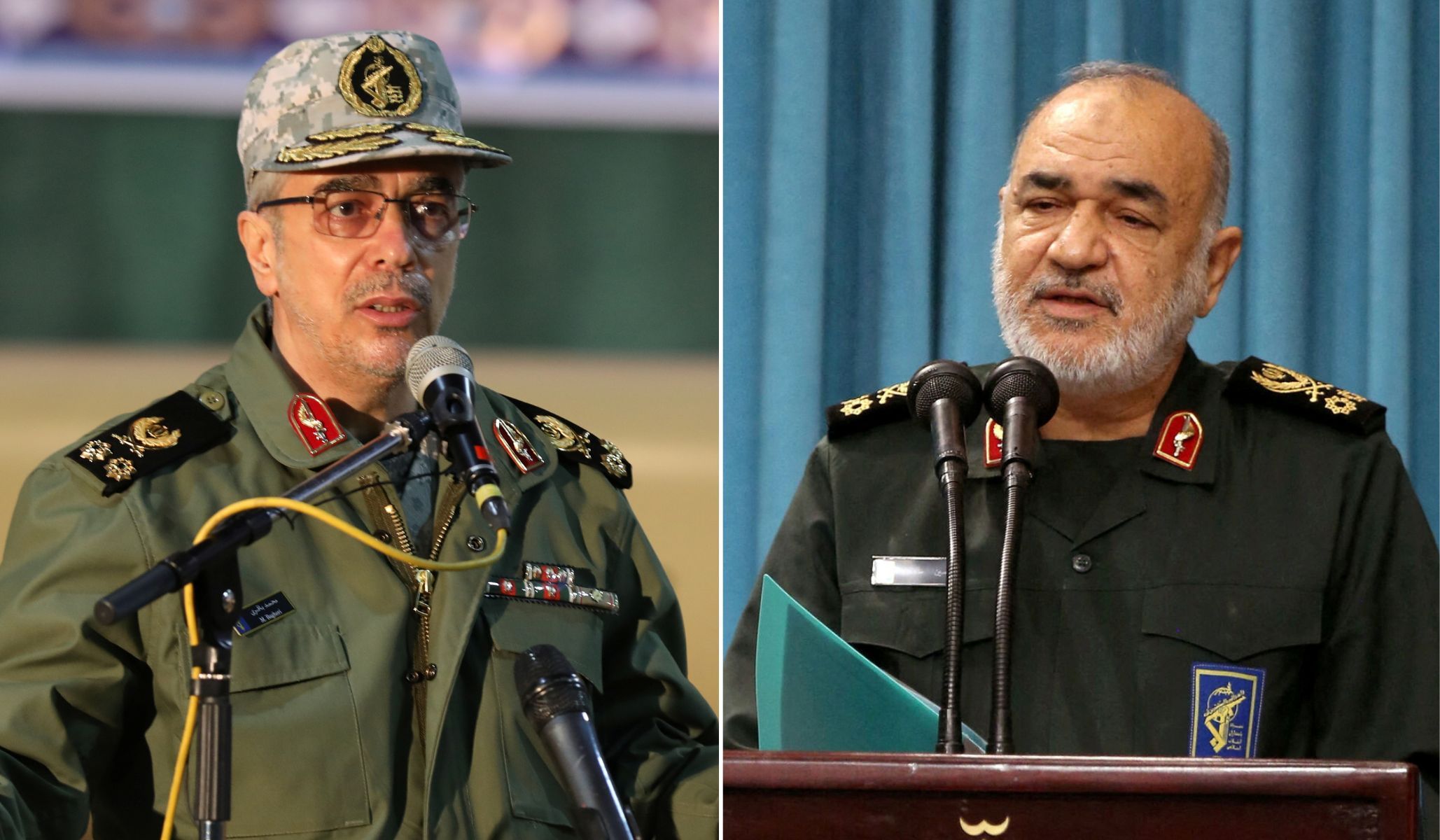 Side side image of General Mohammad Bagheri, left, and General Hossein Salami, right
