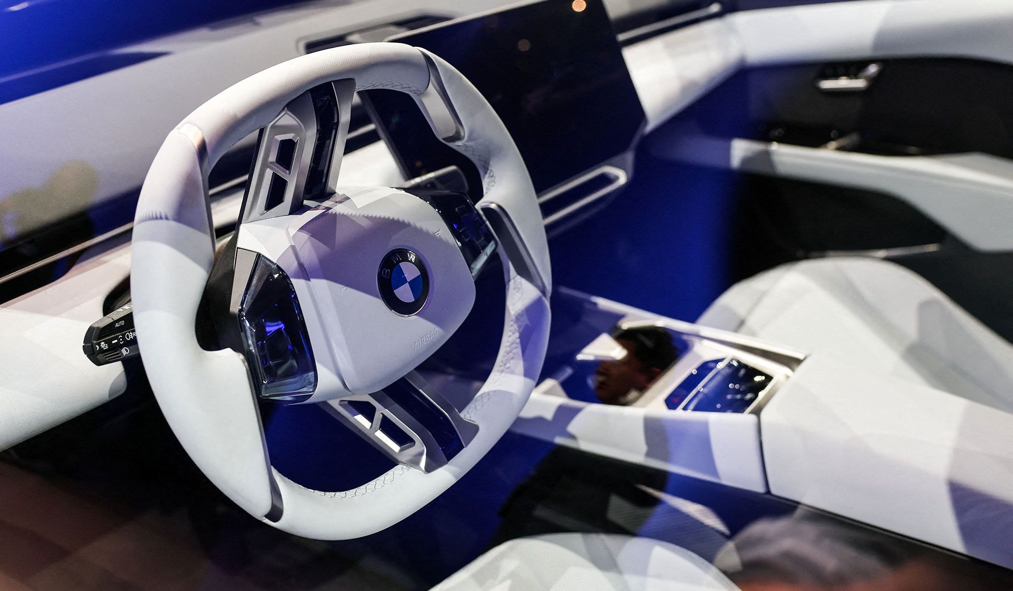 Interior view of the newly presented BMW i3 Long Wheelbase model at the company’s booth at the Beijing International Automotive Exhibition in Beijing, China, April 24, 2026.