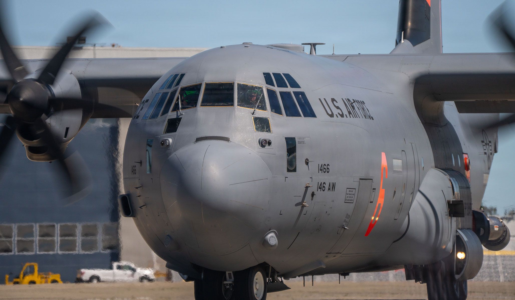 A California Air National Guard C-130J leaves the flight line to complete their training requirements at McClellan Air Tanker Base, Calif.,  April 23, 2026.