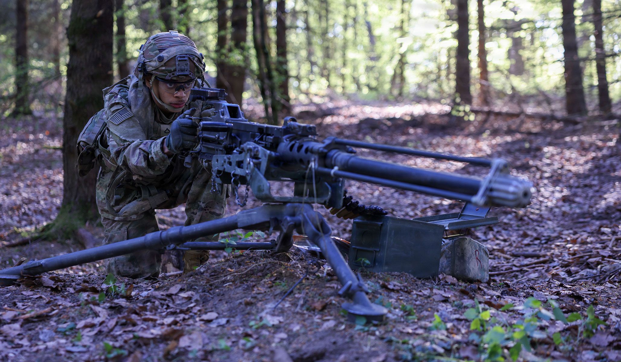 A U.S. Army soldier assigned to 2-37 Armored Regiment pulls security at the Joint Multinational Readiness Center near Hohenfels, Germany, April 22 2026.