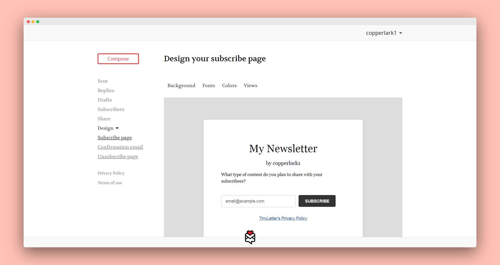 TinyLetter screenshot 2