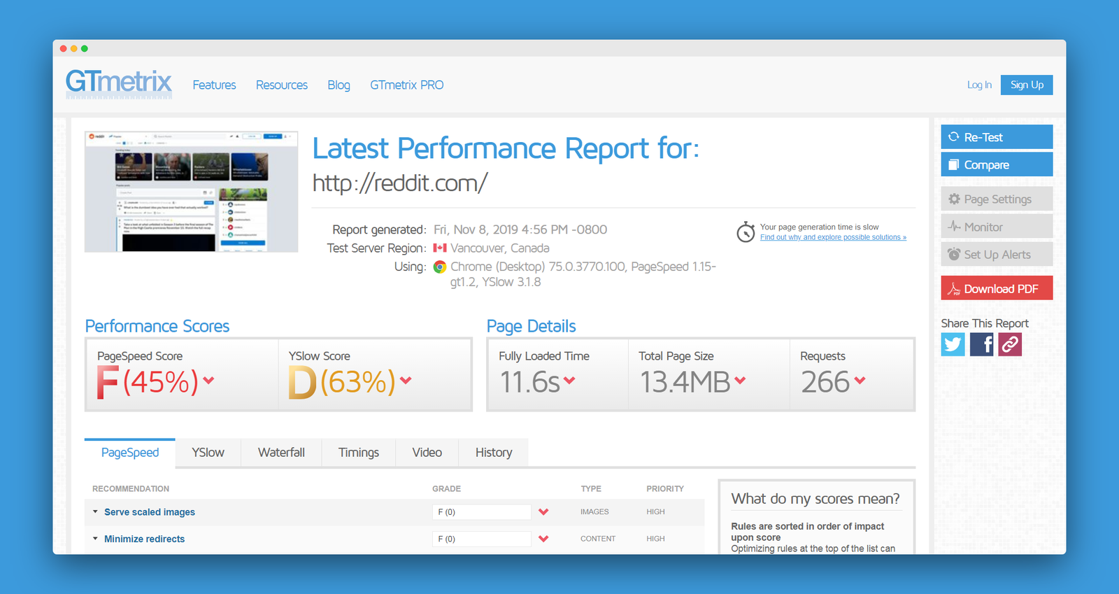 GTMetrix screenshot 3