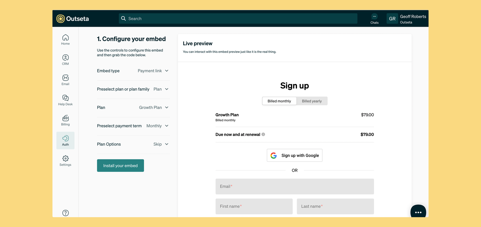 Outseta screenshot 2