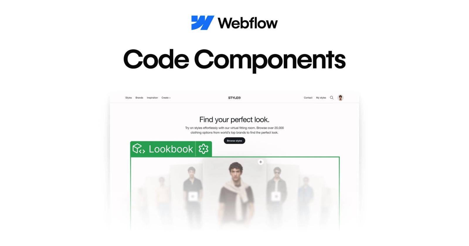 Webflow code components feature page showing examples of what you can build