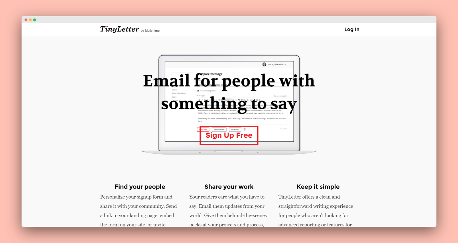 TinyLetter screenshot 1