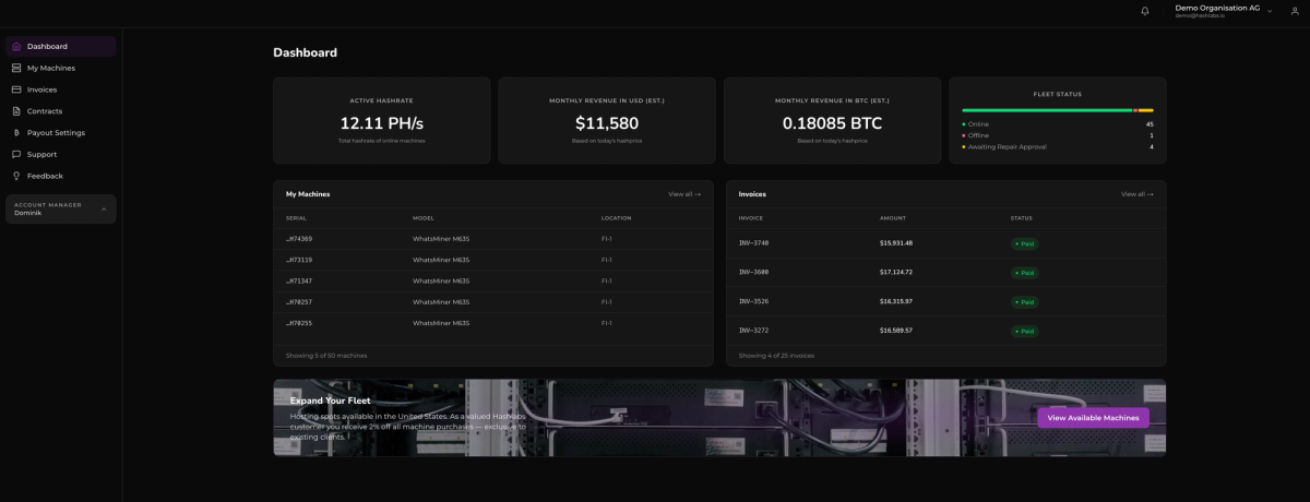 The Hashlabs client portal