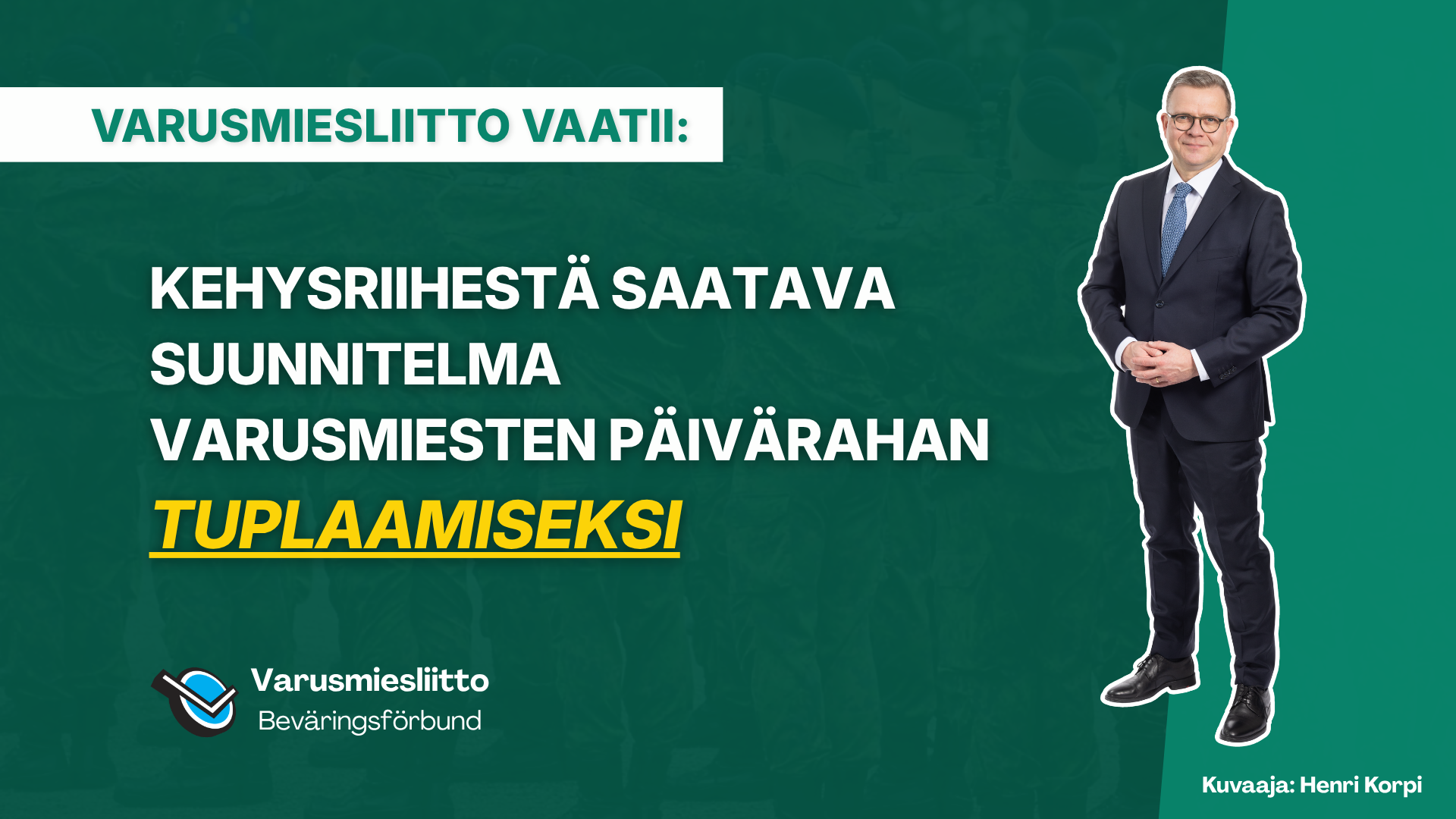 Varusmiesliitto vetoaa pääministeriin: Kehysriihestä saatava suunnitelma varusmiesten päivärahan tuplaamiseksi