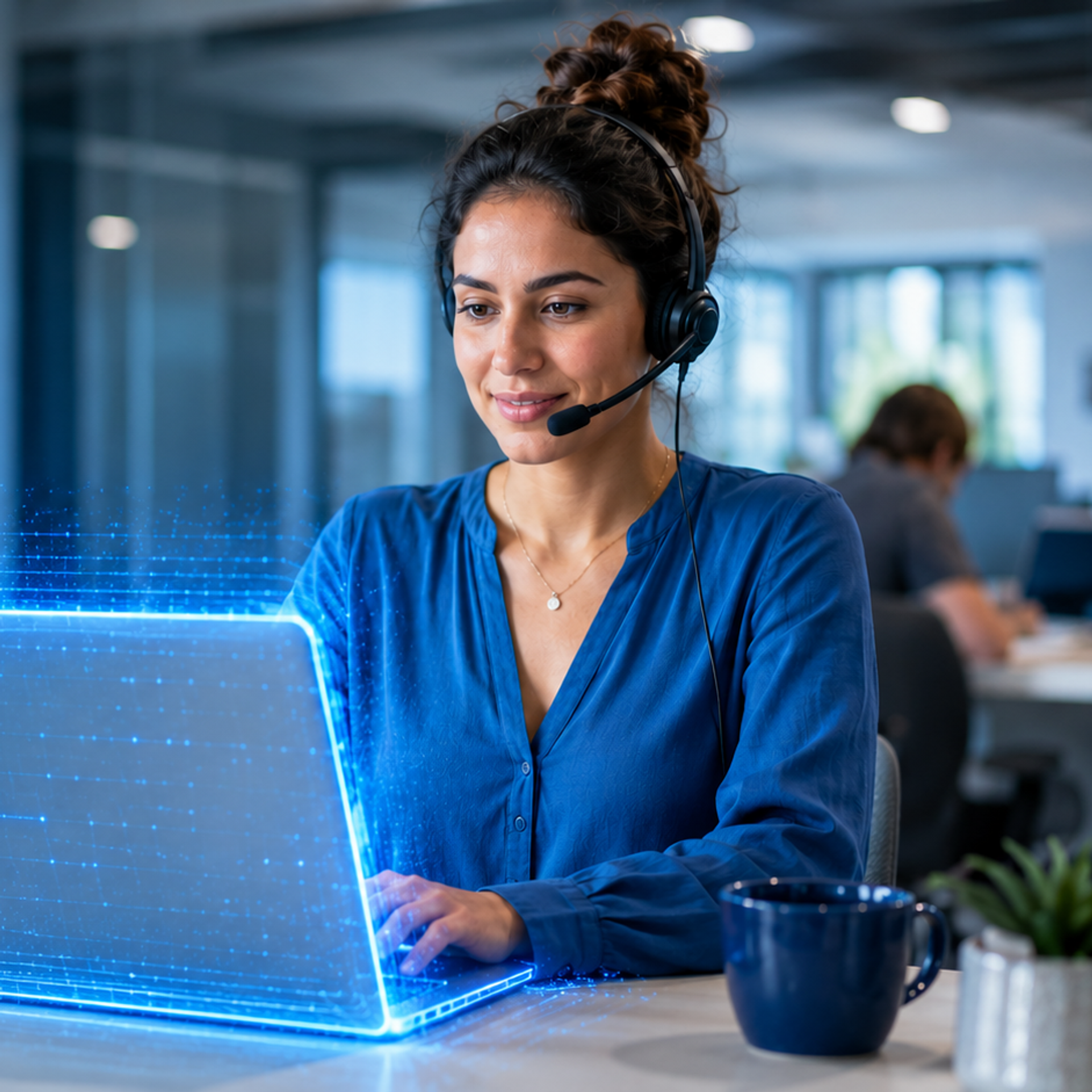 Servicemitarbeiterin nutzt Smart Routing Agent.
