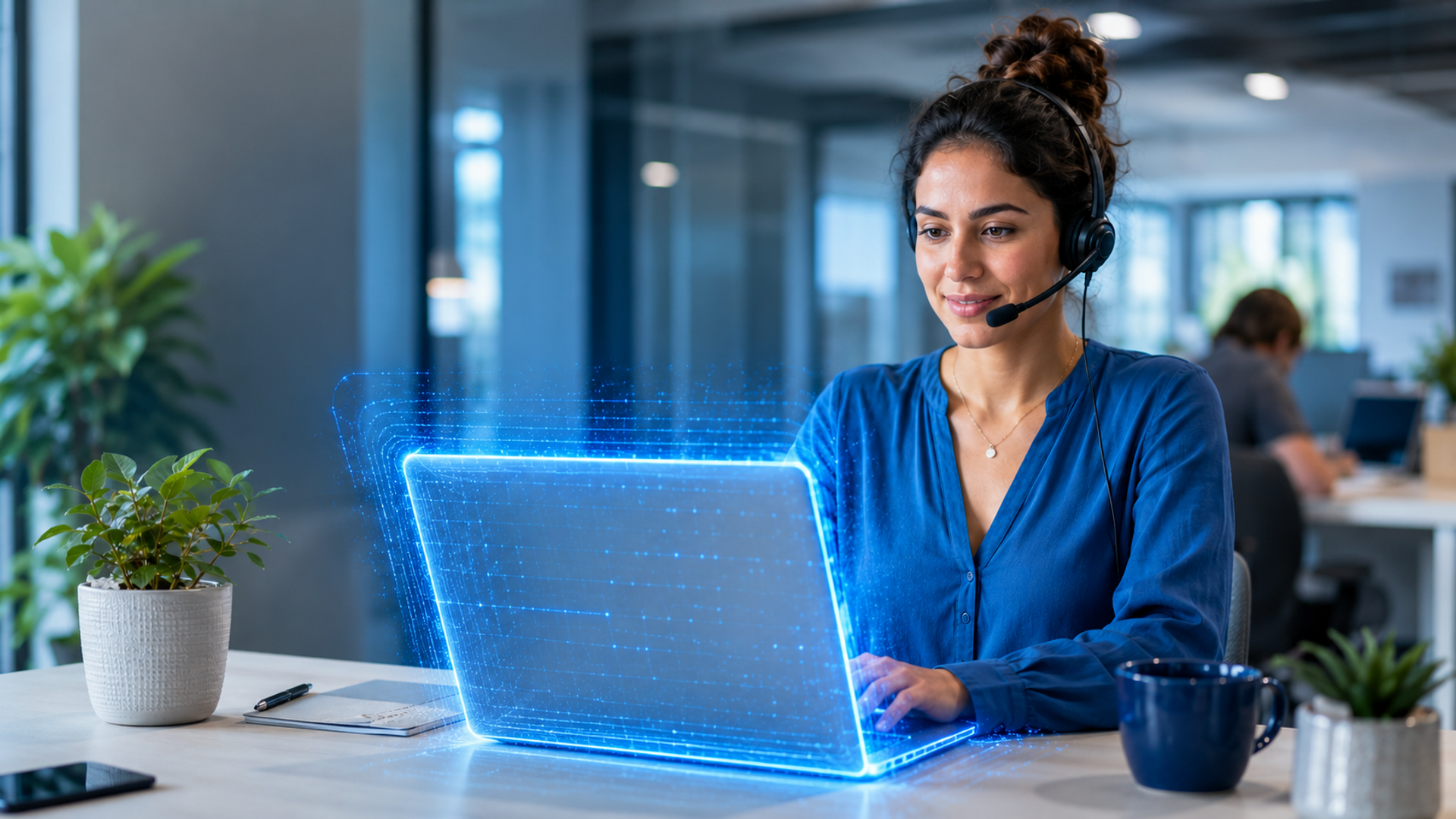 Servicemitarbeiterin nutzt Smart Routing Agent.
