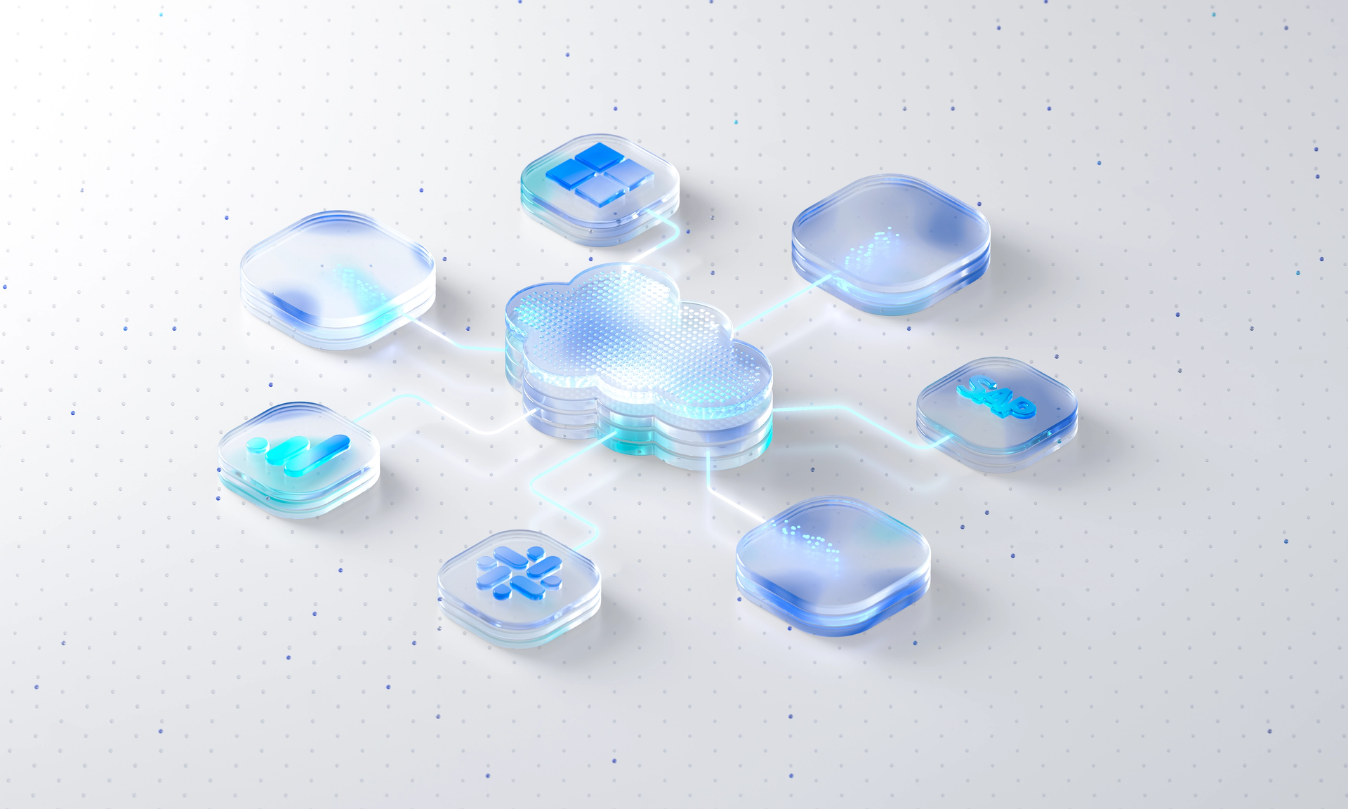 Eine Systemlandschaft, die den Salesfive Service "Integration und Automation" verdeutlichen soll.