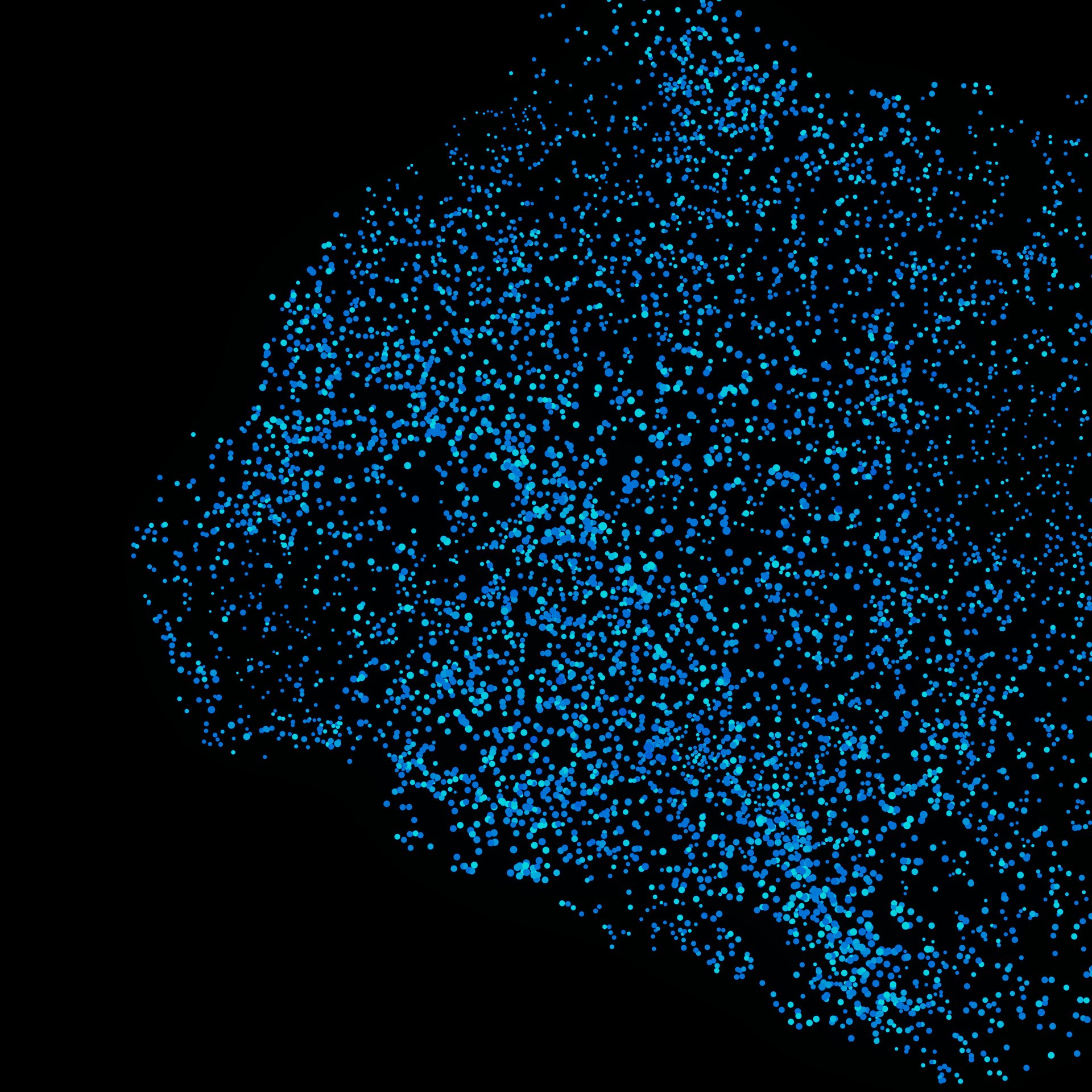 Blaue Dots auf schwarzem Hintergrund.