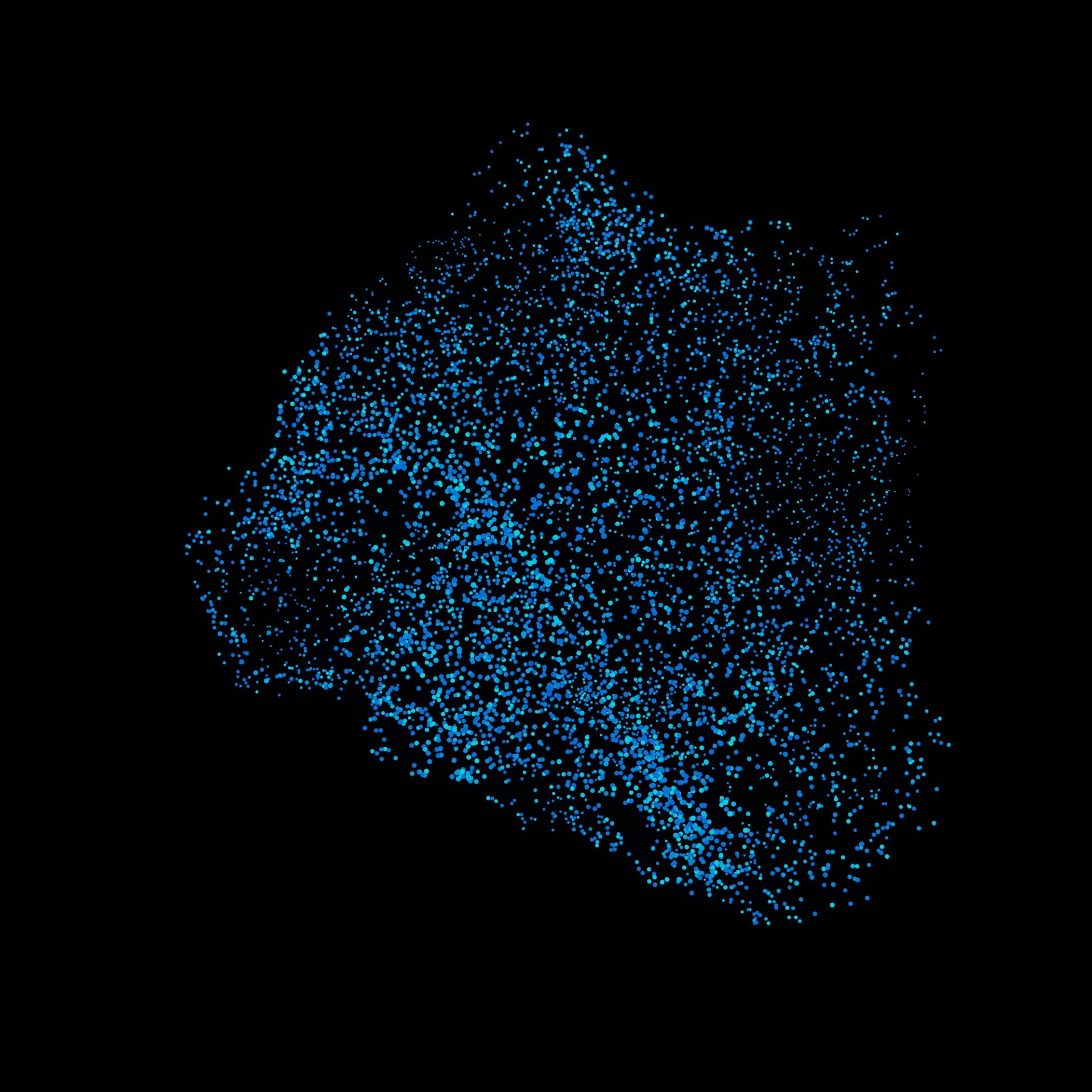 Blaue Dots auf schwarzem Hintergrund.