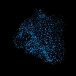 Blaue Dots auf schwarzem Hintergrund.