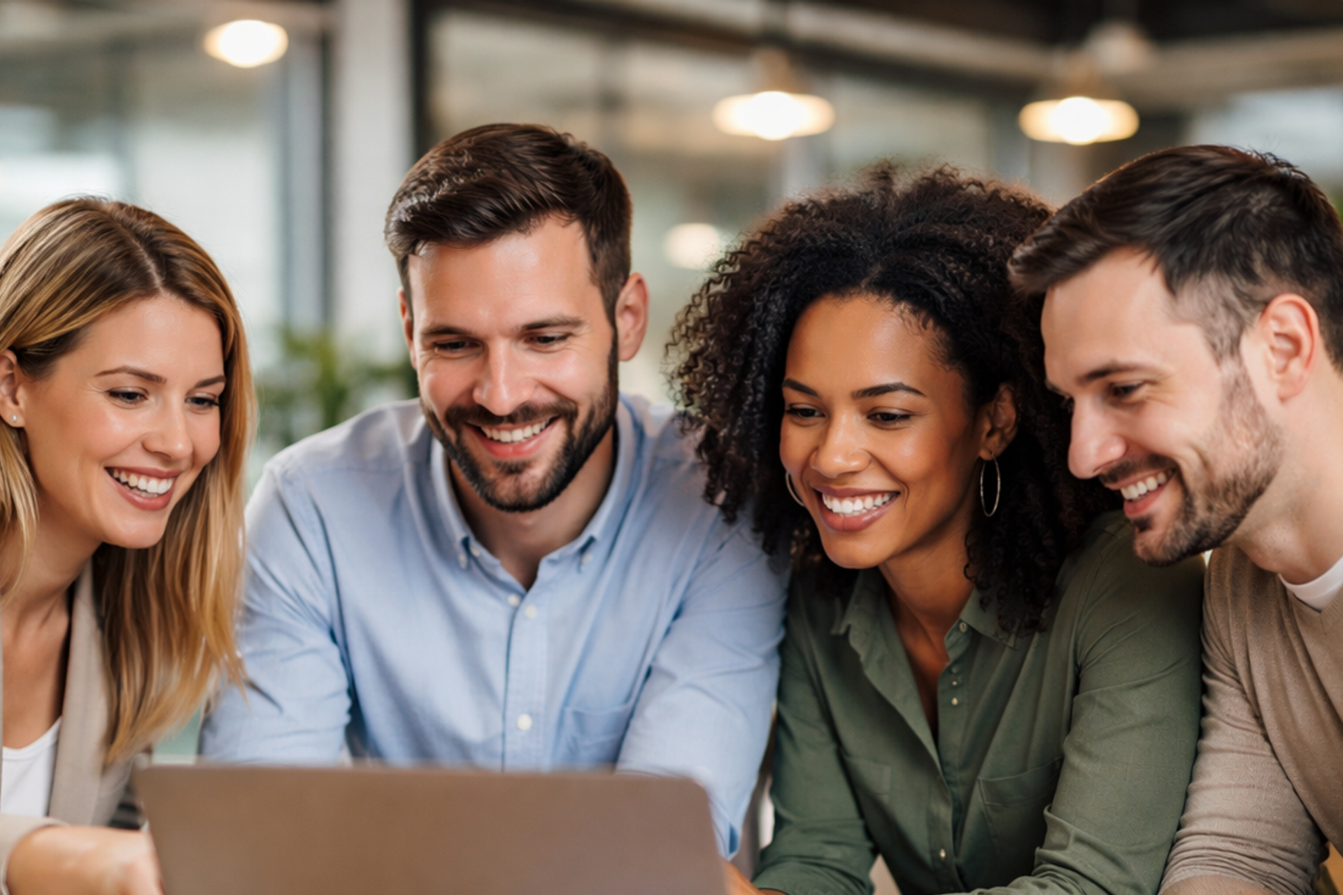 Group of people discussing at a laptop