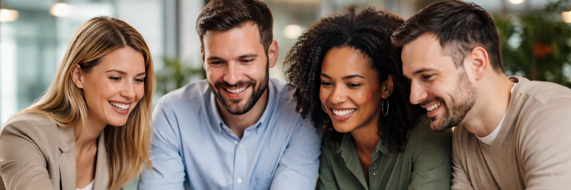 Group of people discussing at a laptop