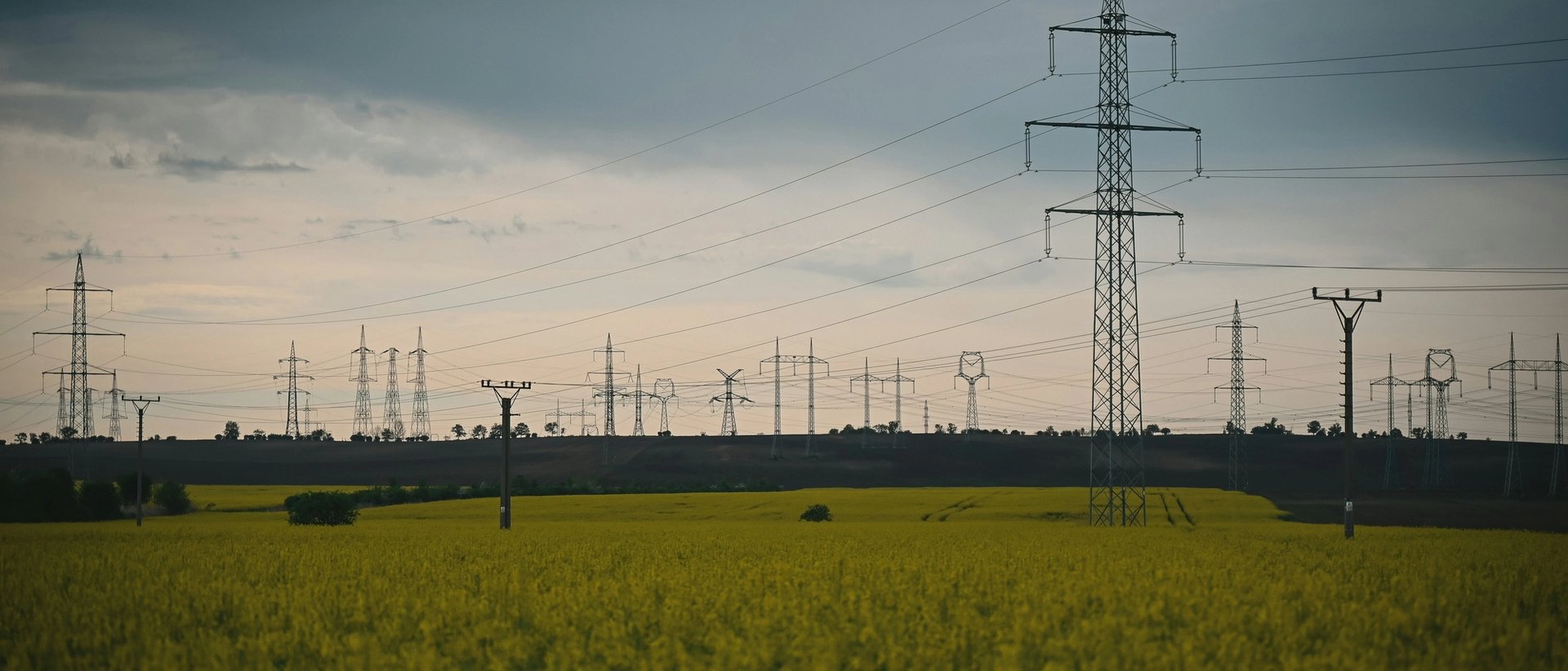 Arbeiter steht zwischen Windrädern und Solaranlage.