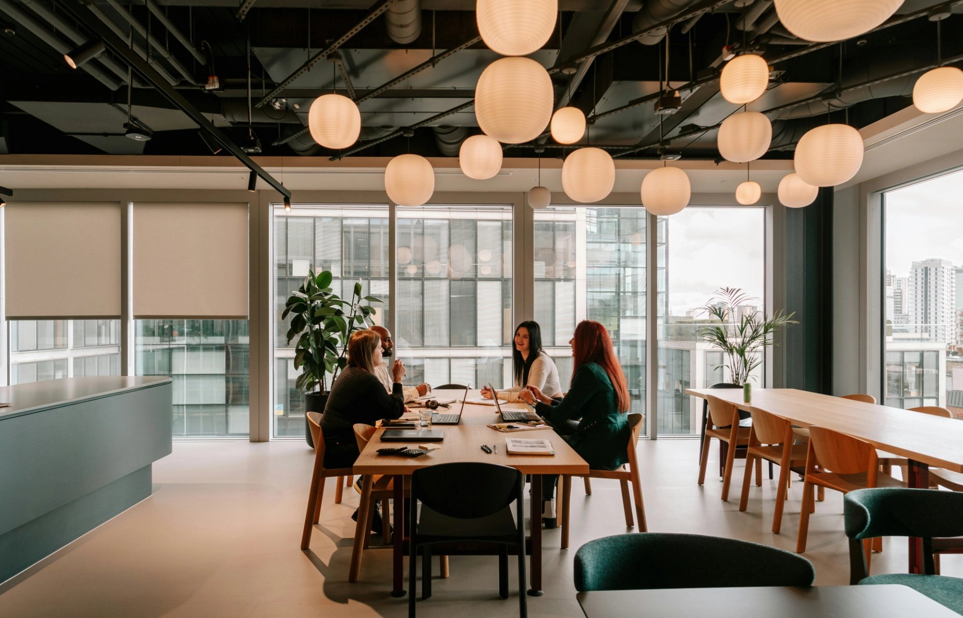 People are working in a co-working space.