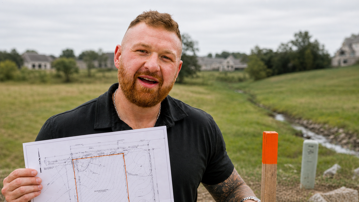 Michael Morris studies a Northland acreage lot with survey, utility and drainage cues before buying land.