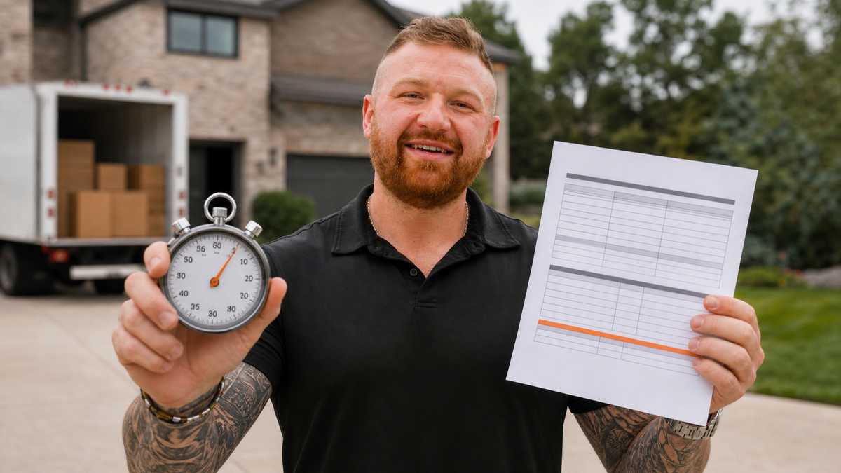 Michael Morris compares a stopwatch with a seller net sheet, illustrating how to sell a Kansas City Northland home quickly without giving it away.