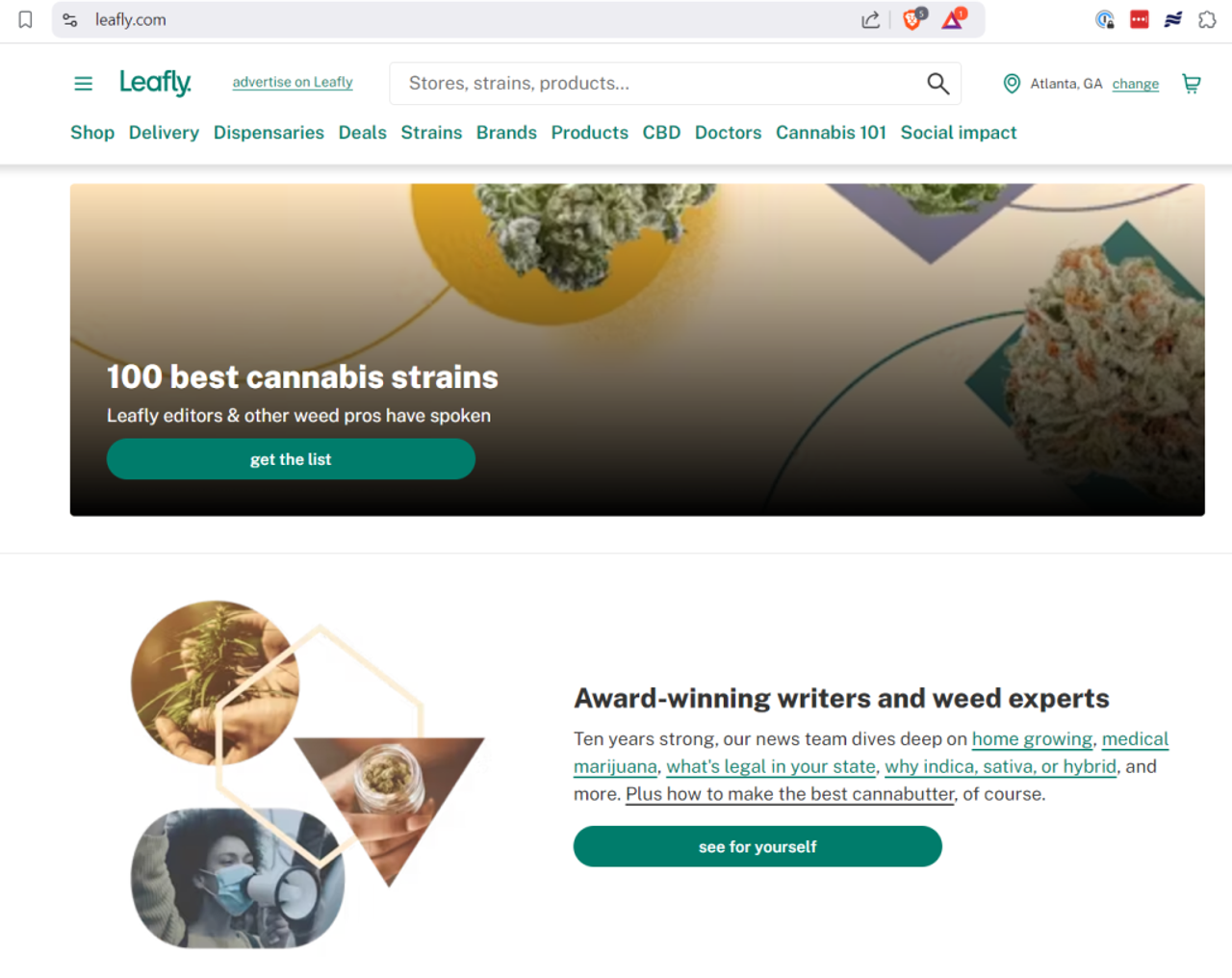 Screenshot of leafly.com