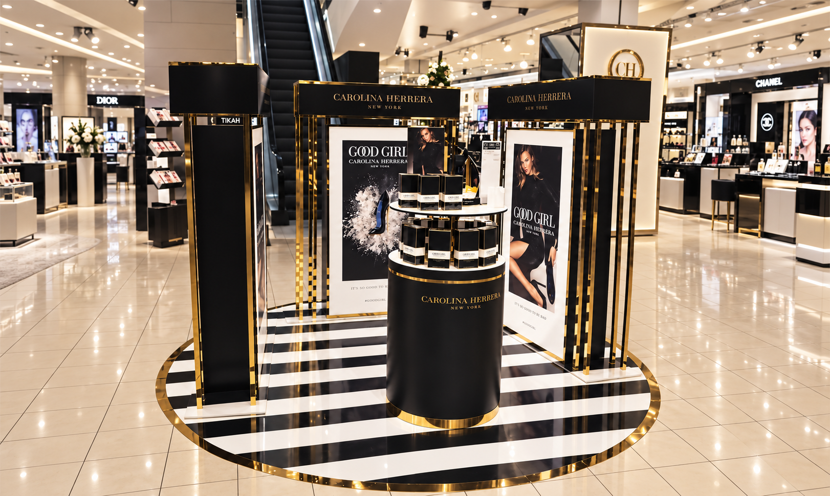 Coordinated branded counter and presentation plinths