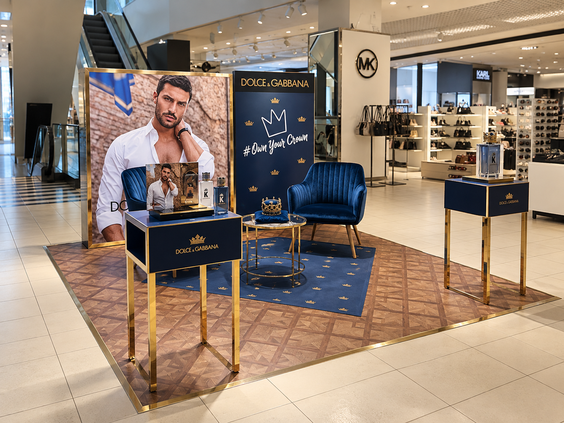Coordinated branded counter and presentation plinths