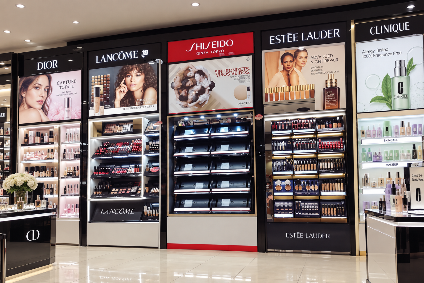 ANOMALIA Paris retail fixture with gold framing and illuminated shelves