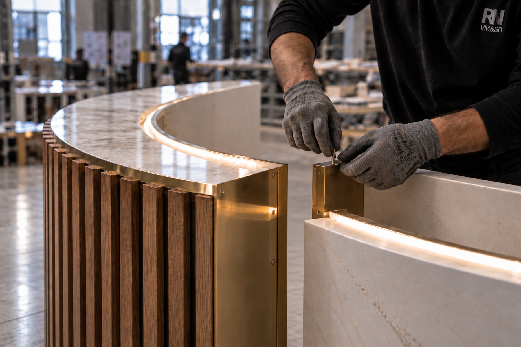 Applying a finish to a custom sculpted component in the workshop