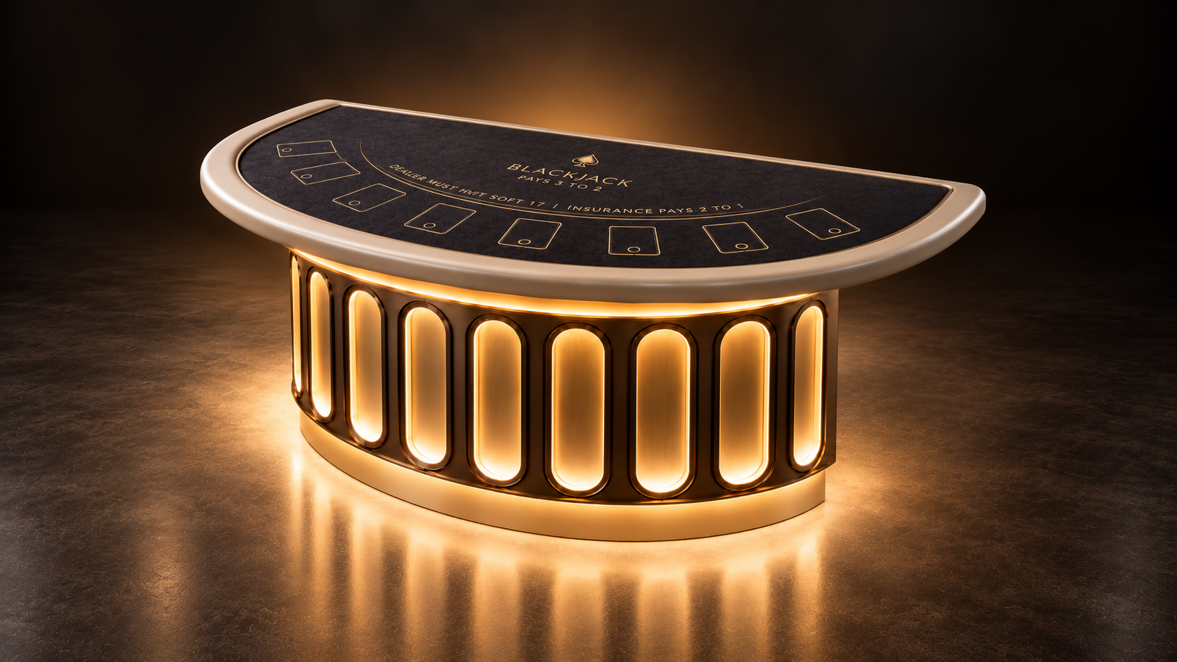 Custom roulette table and podium within an illuminated live studio
