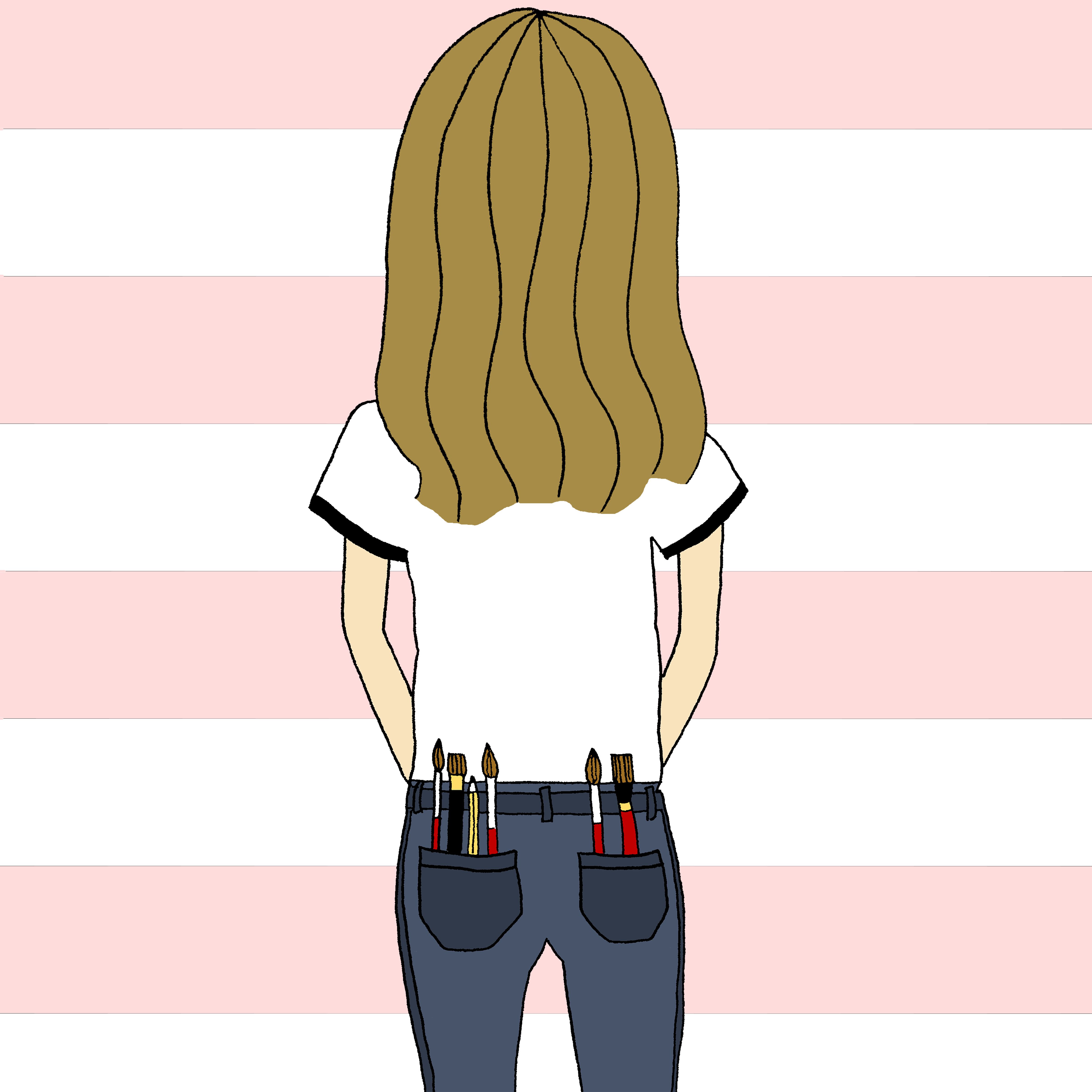 Illustration of a person from behind with paintbrushes in their back pockets.
