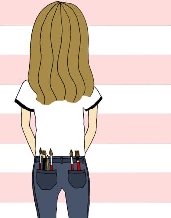 Illustration of a person from behind with paintbrushes in their back pockets.