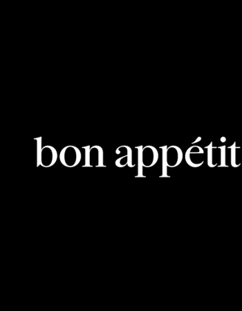 White text "bon appétit" on a black background.