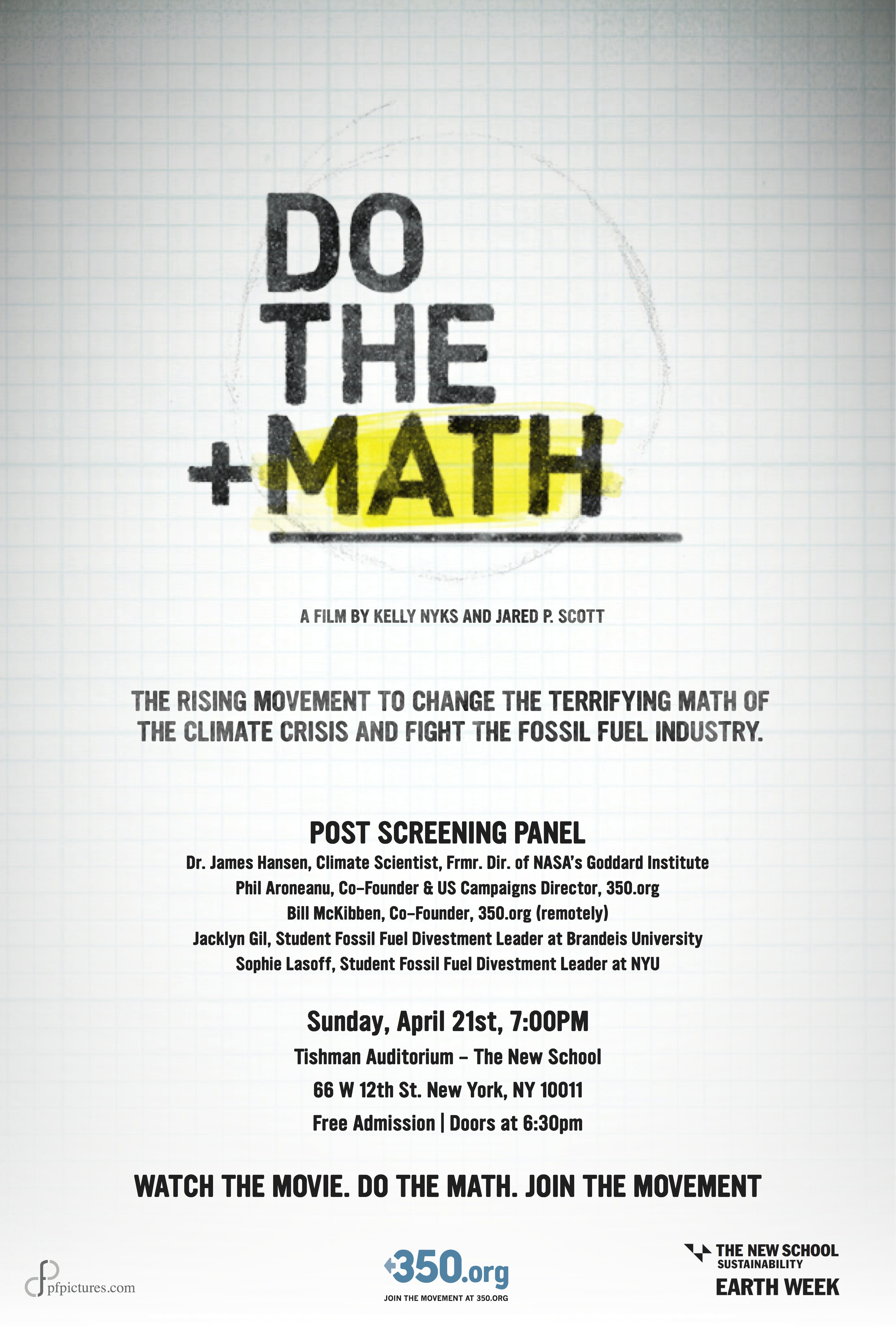 Film poster for "Do The Math," a screening and panel discussion on the climate crisis and fossil fuel divestment.
