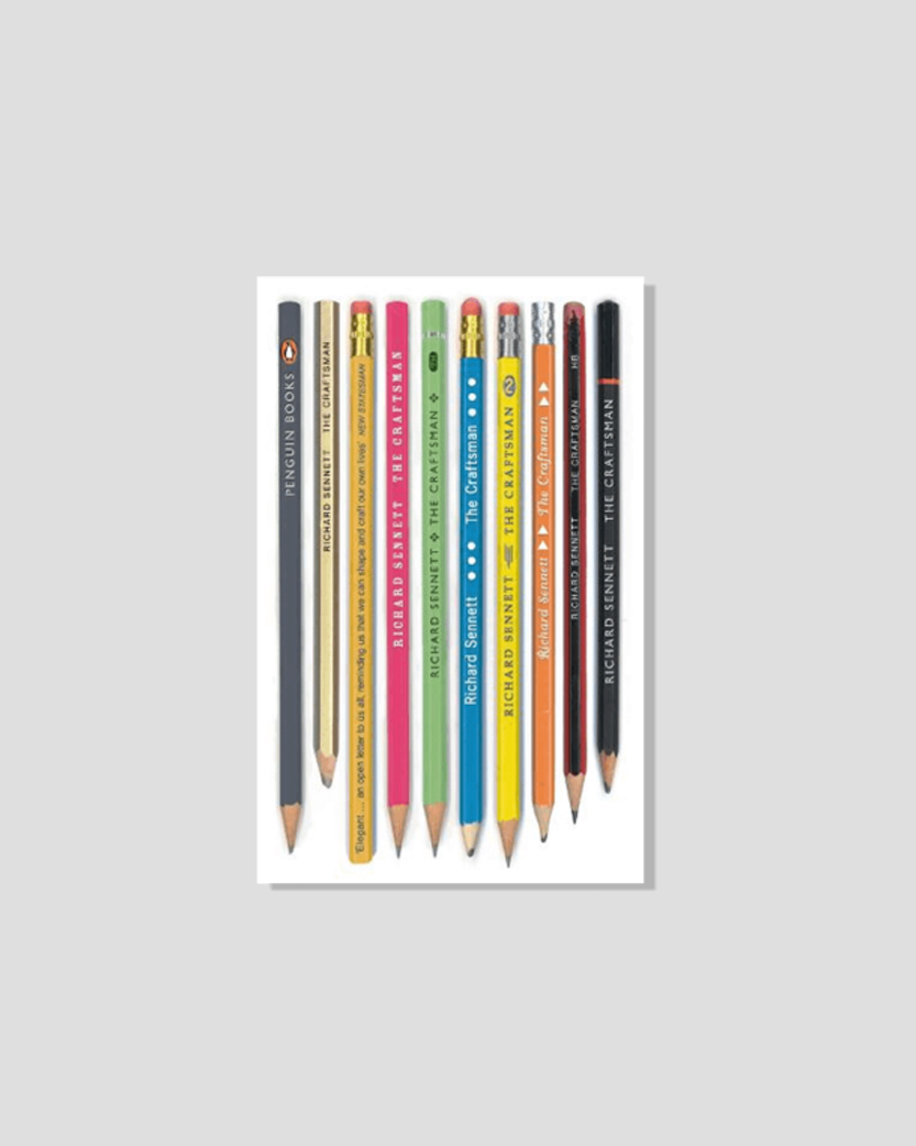 Ten colorful pencils in a row, each labeled "Richard Sennett The Craftsman."
