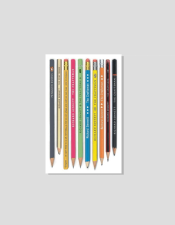 Ten colorful pencils in a row, each labeled "Richard Sennett The Craftsman."