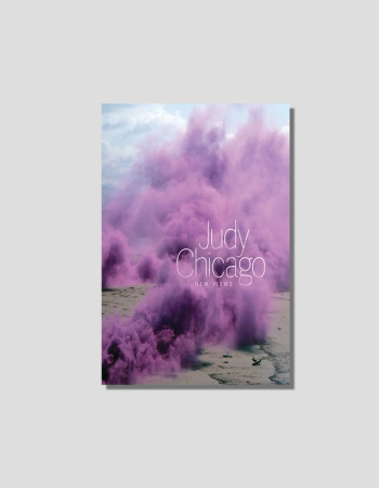 Book cover for Judy Chicago: New Views, featuring dense purple smoke against a muted landscape.