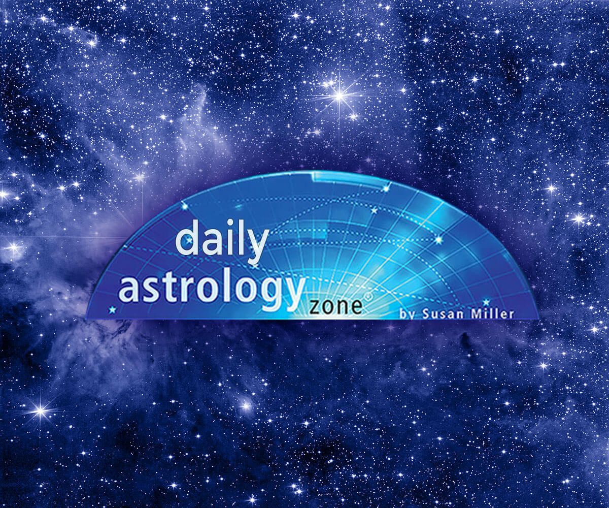 Logo for "daily astrology zone by Susan Miller" over a starry night sky.