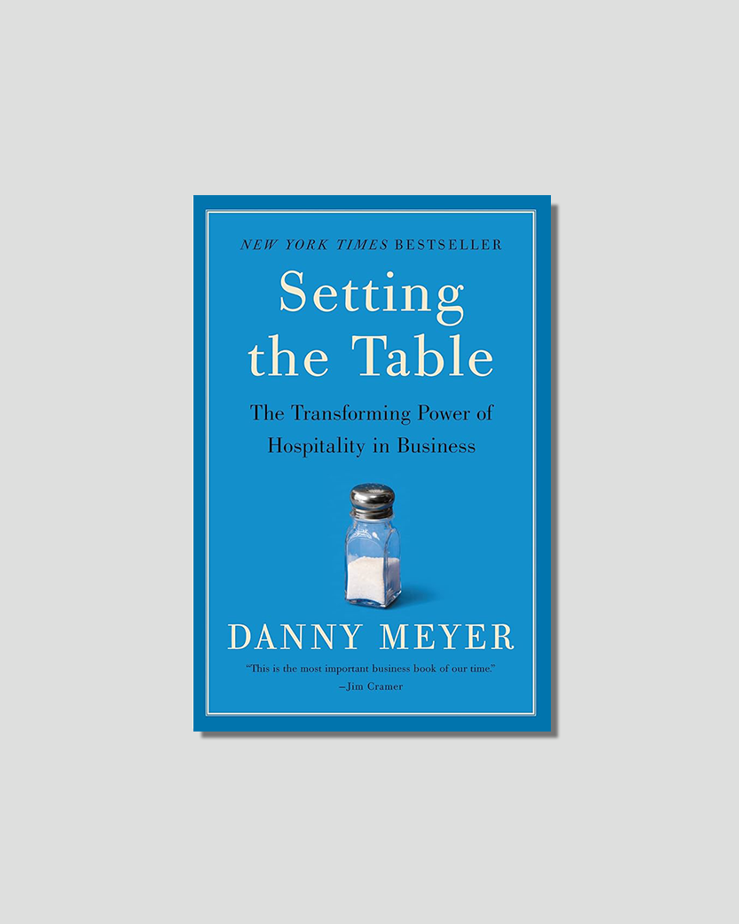 Book cover for "Setting the Table: The Transforming Power of Hospitality in Business" by Danny Meyer, featuring a salt shaker on a blue background.