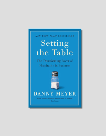 Book cover for "Setting the Table: The Transforming Power of Hospitality in Business" by Danny Meyer, featuring a salt shaker on a blue background.