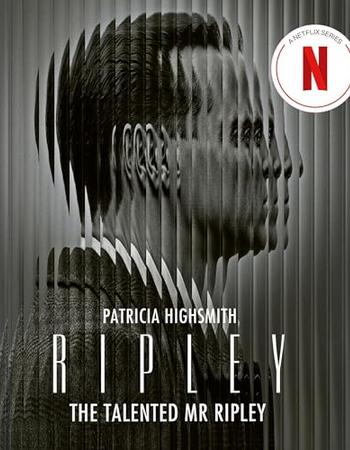 Black and white image of a man's profile composed of multiple shifted vertical segments. Text: Ripley: The Talented Mr Ripley, A Netflix Series.