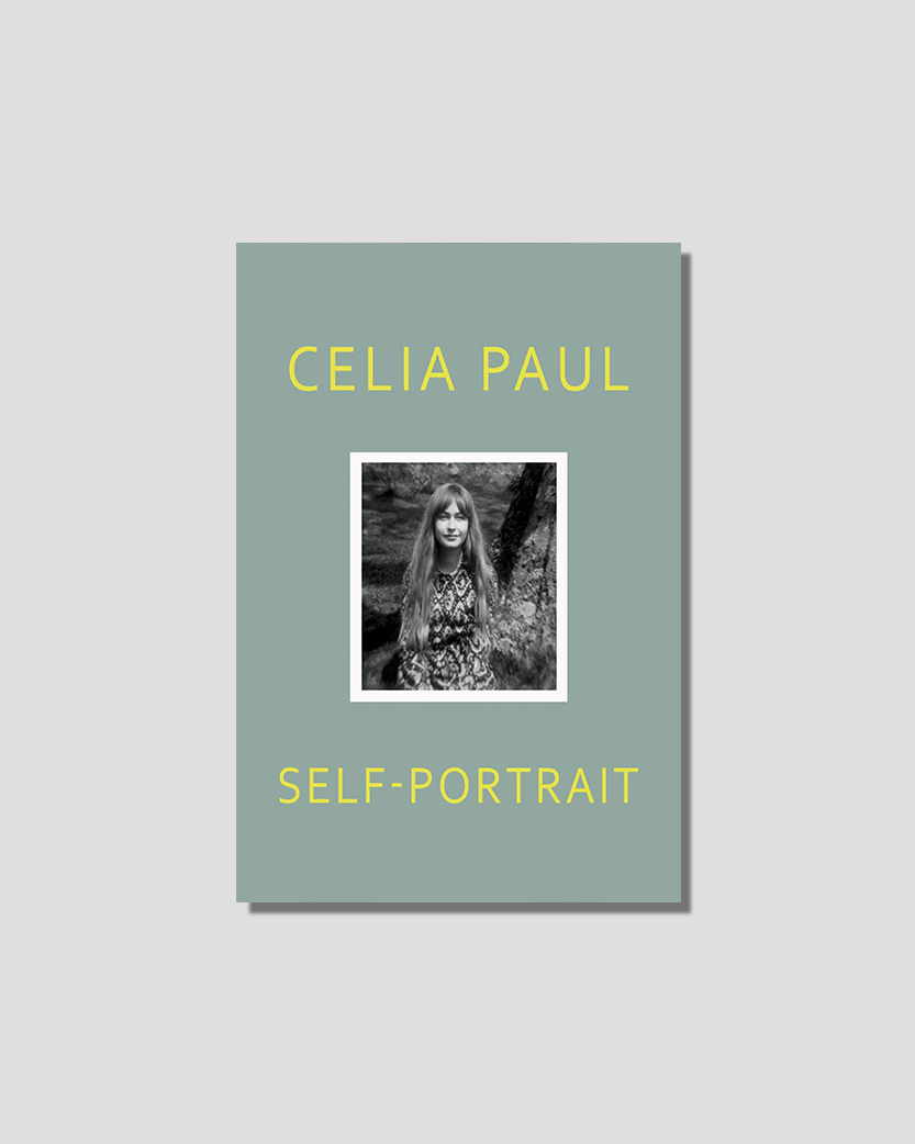 Book cover for Celia Paul's "Self-Portrait," featuring a black and white photo of the artist on a muted green background.