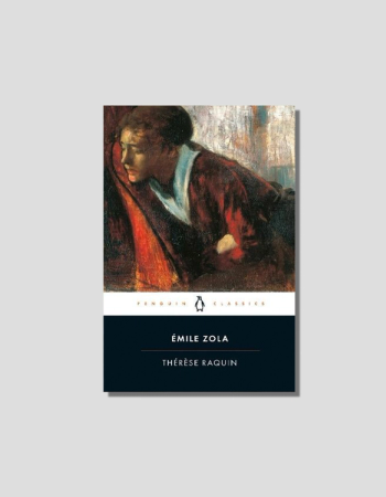Book cover for Émile Zola's Thérèse Raquin (Penguin Classics), featuring a painting of a woman with a tense expression, wearing a dark red garment.