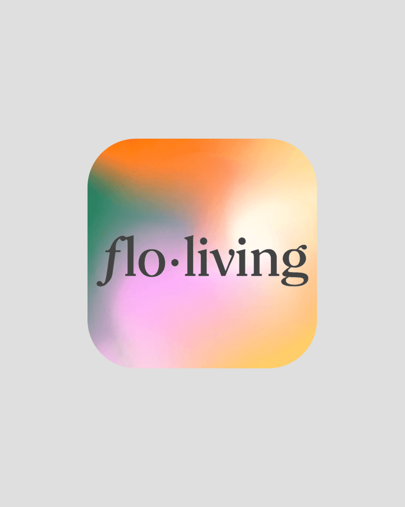 flo•living logo on a blurred multicolor gradient background.