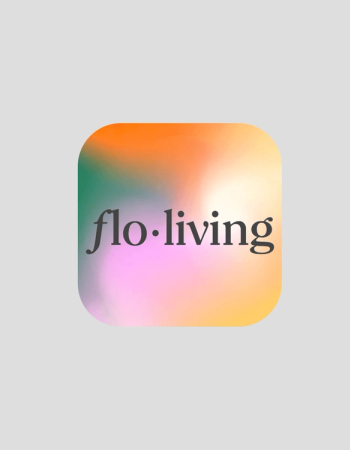 flo•living logo on a blurred multicolor gradient background.