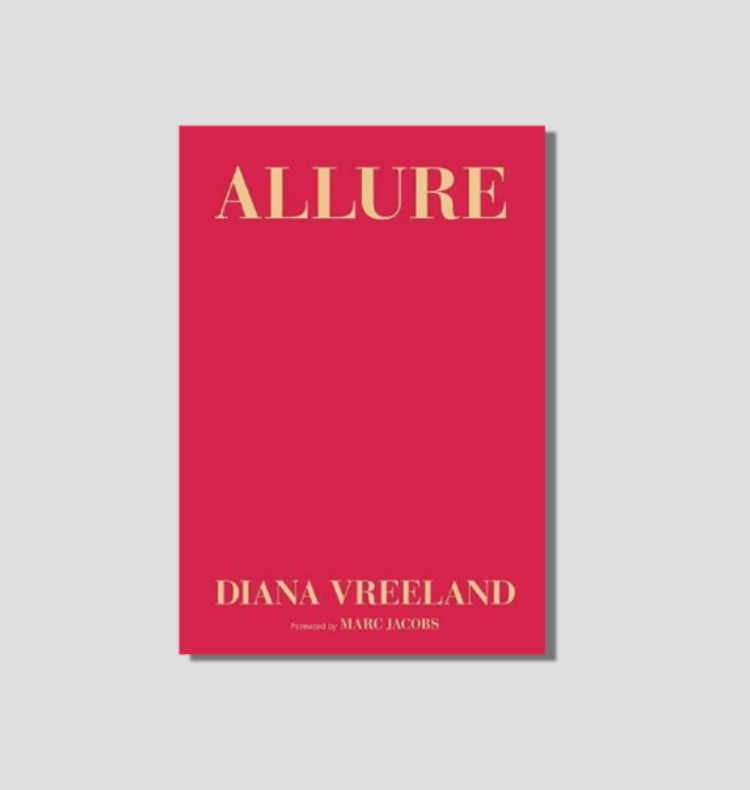 Red book cover titled Allure by Diana Vreeland, with foreword by Marc Jacobs, in gold text.
