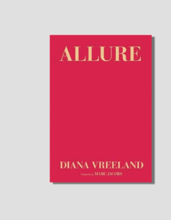 Red book cover titled Allure by Diana Vreeland, with foreword by Marc Jacobs, in gold text.