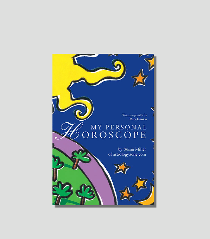 Cover for "Daily Astrology Zone by Susan Miller" featuring a blue starry night sky and a translucent blue astrological chart.