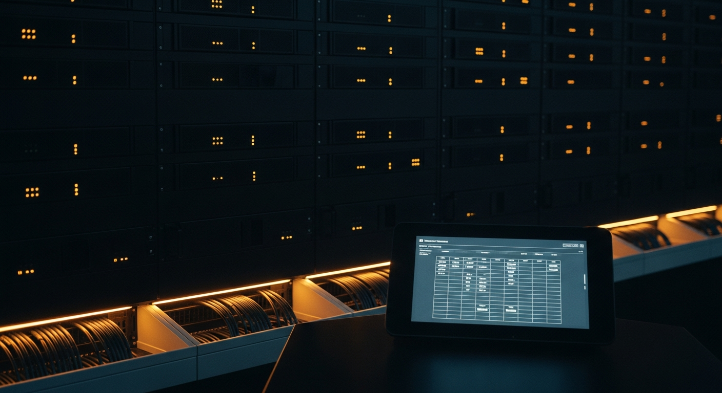 Dark server room control panels with amber status indicators — representing the AI agent management layer watching over connected MCP servers