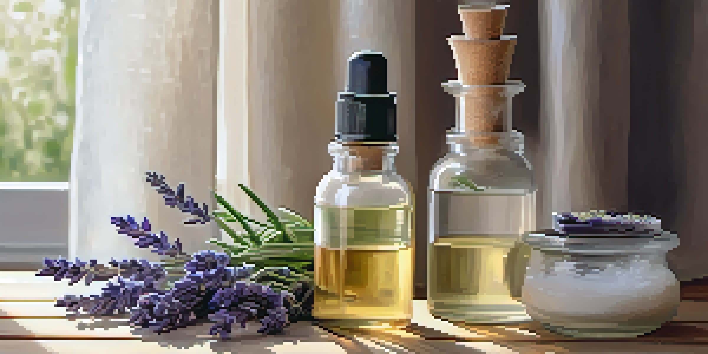 A peaceful home spa with essential oils, a diffuser, and lavender, illuminated by soft natural light.